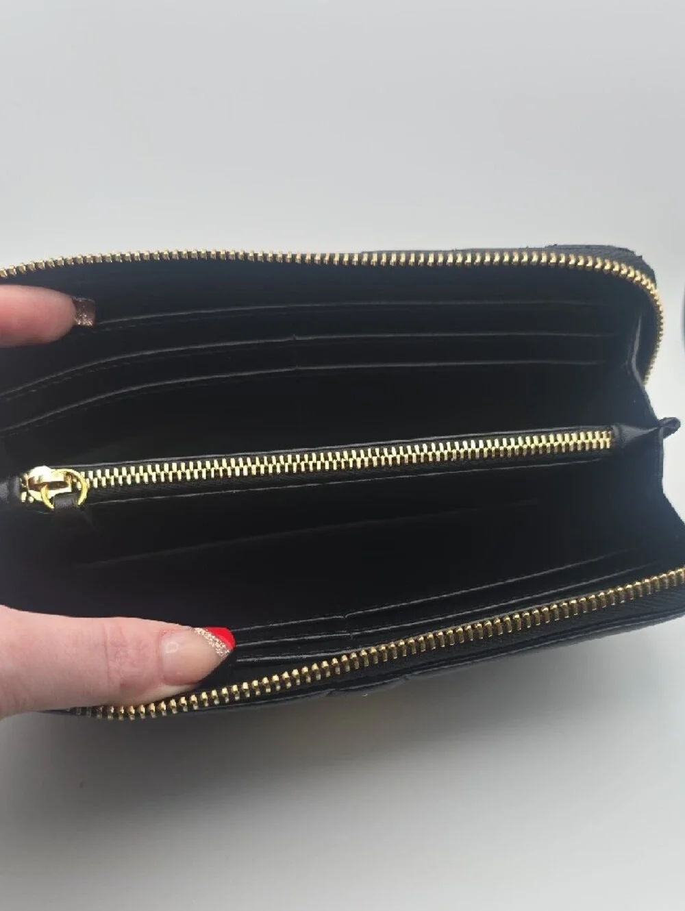Stella McCartney Black Quilted Zip-Around Wallet with Gold Star
